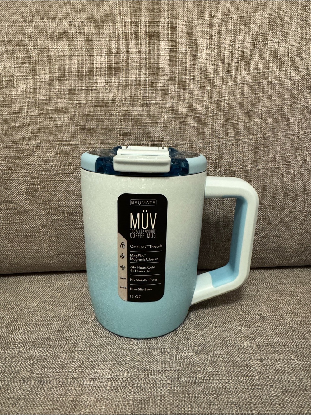 BRÜMATE MÜV 15 oz Travel Coffee Mug in Frosted Blue with Handle